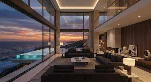 Sky Penthouse salonu ve deniz manzarası